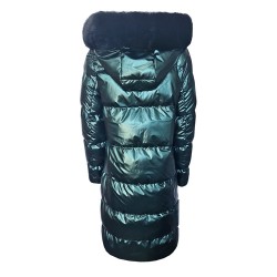 Дълго яке с пух City Angels, Тъмно зелен лак, 6865
